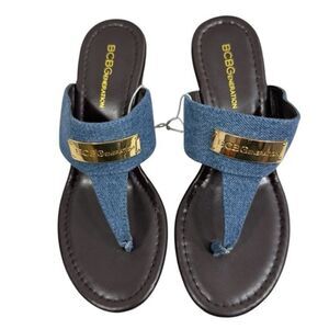 BCBGENERATION DOMINIQUE DENIM THONG WEDGE SANDALS NWT 8 Y2K